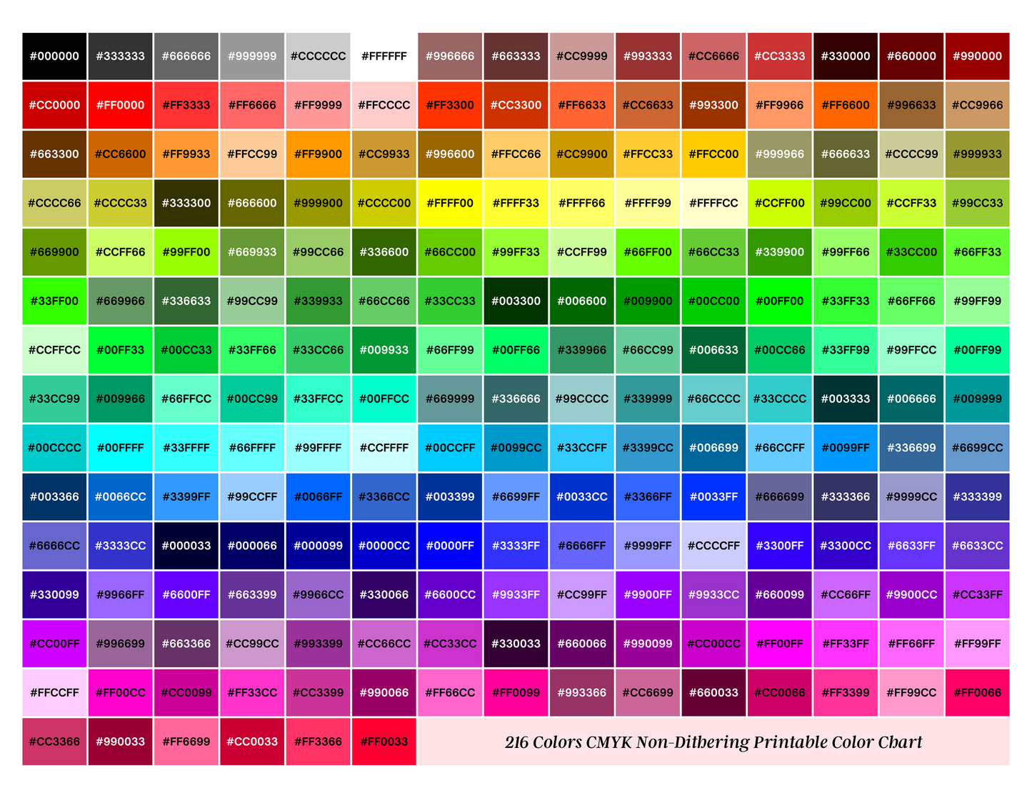 216 Color Chart Digital File **** FREE DOWNLOAD****